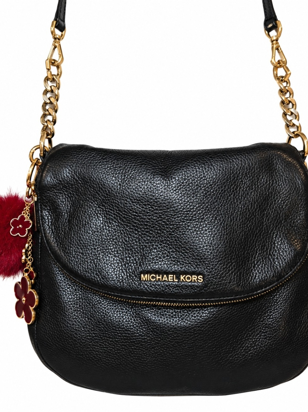Michael Kors Bedford Crossbody Zip Flap Large Pebbled Leather Black Purse - Picture 13 of 13
